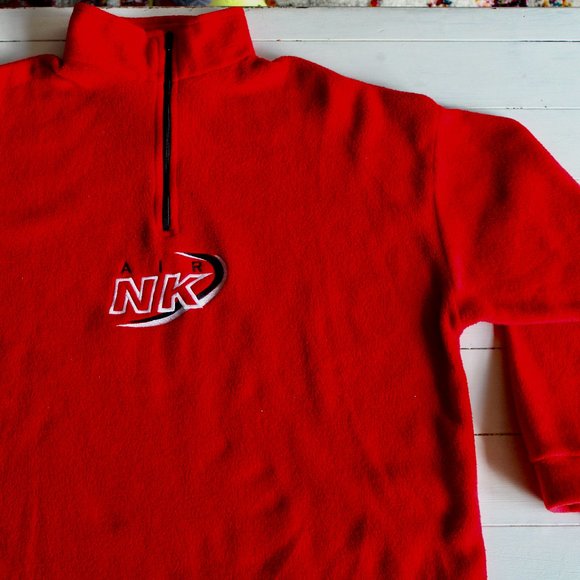 Oversized 90s Vintage Air NIKE Red Fleece Quarter Zip Sweater - Picture 1 of 5